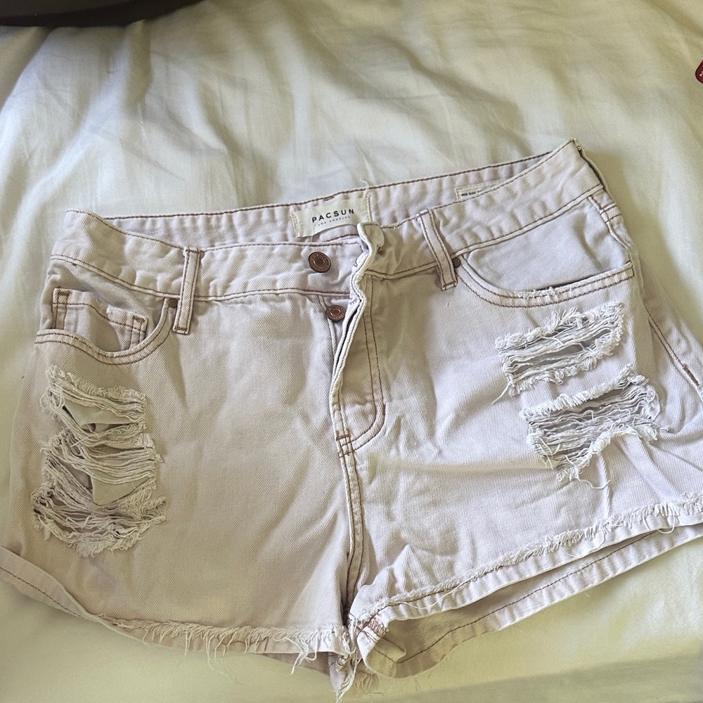 PacSun Women's Light Tan Distressed Jean Shorts